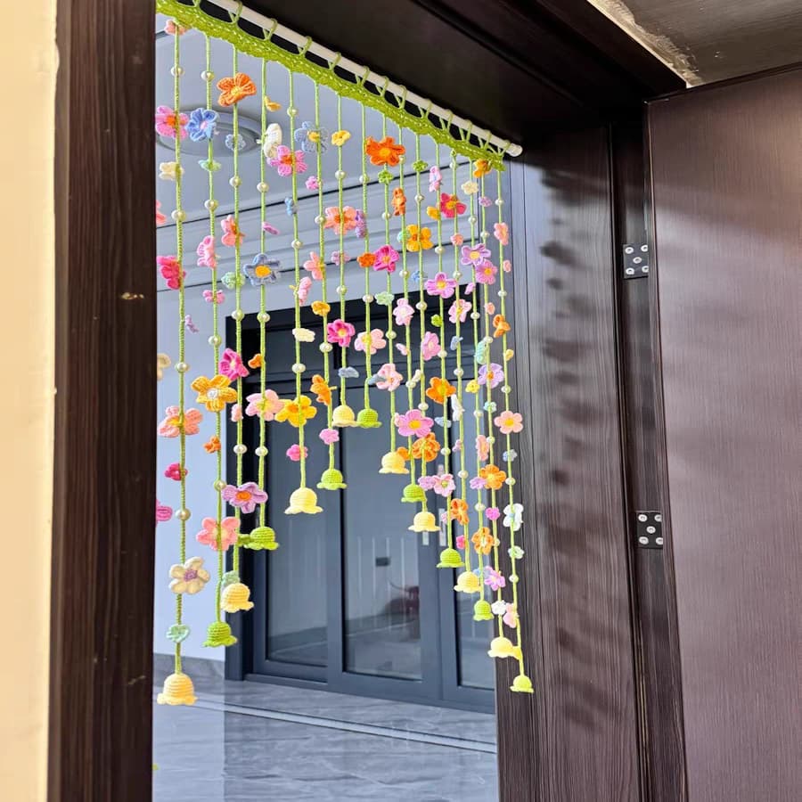 🌸 Handmade Crochet Spring Flower Door Curtain | Boho Floral Tassel Curtain for 80cm Doorway