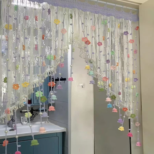 🌸 Handmade Crochet Spring Flower Door Curtain | Boho Floral Tassel Curtain for 80cm Doorway